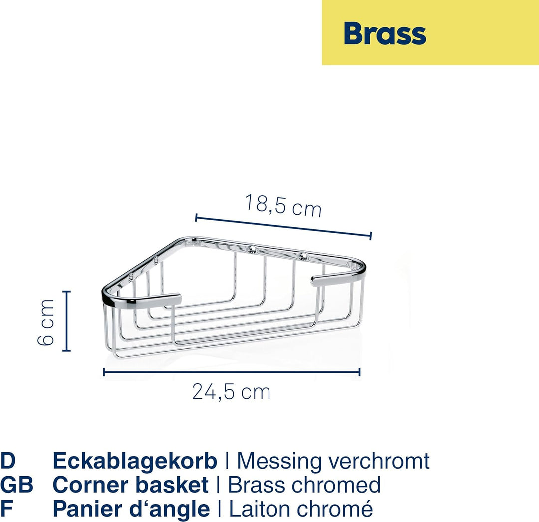 Kela 21916, Eckwandablage zur Wandmontage, Messing, 24x 15x 6 cm, Brass, Verchromt 24x15x6 cm, 24x15