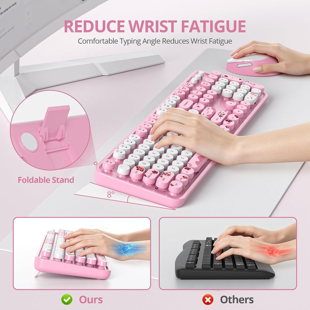 SOLIDEE kabellose Tastatur- und Maus-Kombination,Retro-Schreibmaschinen-Tastatur,2.4GHz runde Tasten