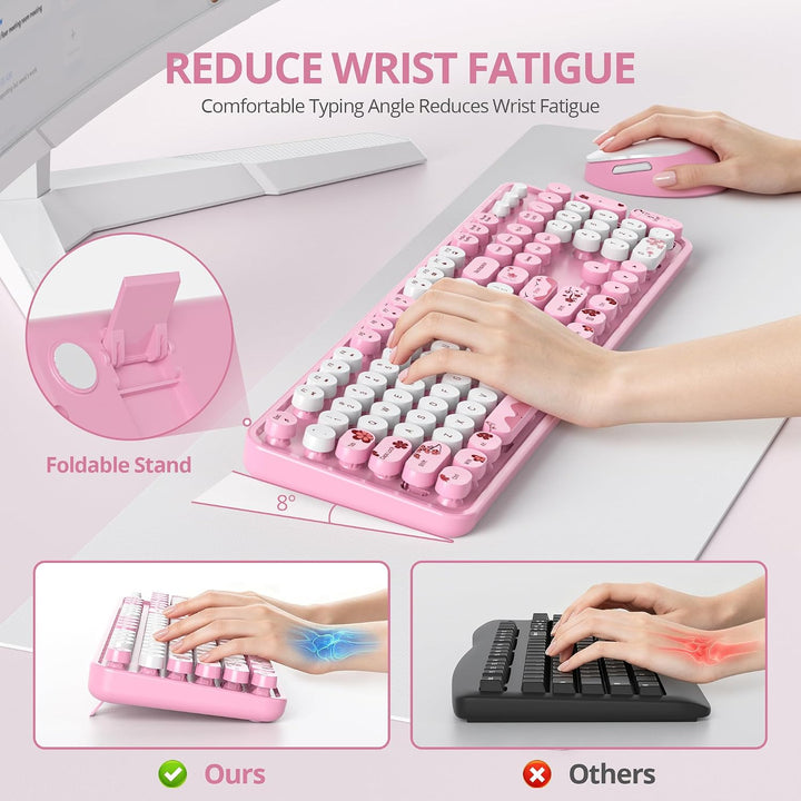 SOLIDEE kabellose Tastatur- und Maus-Kombination,Retro-Schreibmaschinen-Tastatur,2.4GHz runde Tasten