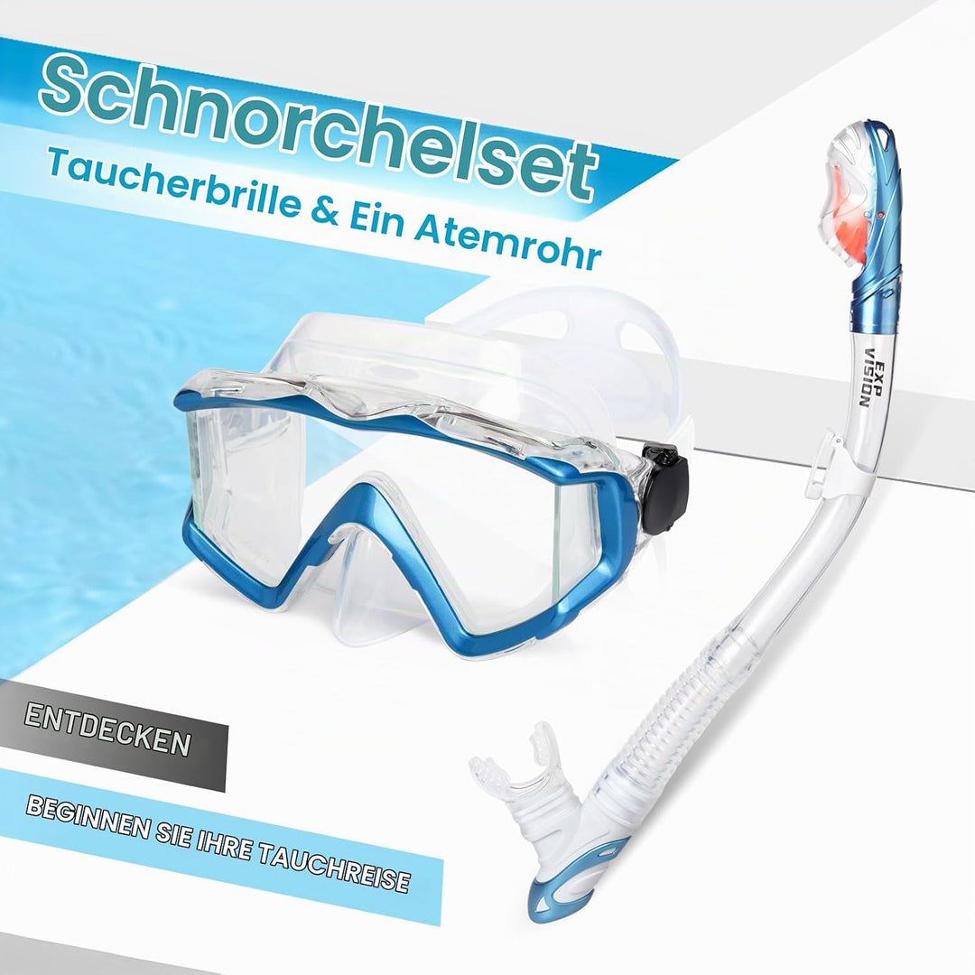 Trockenschnorchel-Set, Pano 3-Fenster-Schnorchelmaske, Anti-Fog-Taucherbrille und Schnorchel, profes
