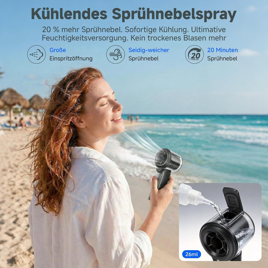 COKUNST Handventilator mit Wasser, 3000mAh USB akku aufladbar tragbarer | Mini Turbo Ventilator mit
