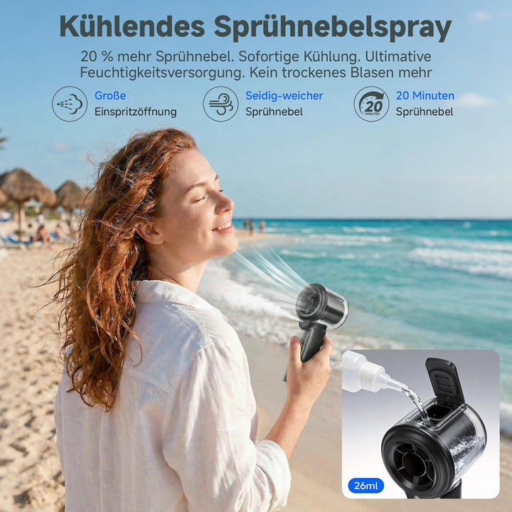 COKUNST Handventilator mit Wasser, 3000mAh USB akku aufladbar tragbarer | Mini Turbo Ventilator mit
