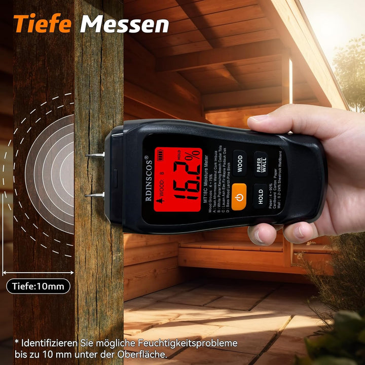 Feuchtigkeitsmessgerät Pin-Typ Holzfeuchtemessgerät Feuchtemessgerät Mauerwerk mit Farb-LCD-Display