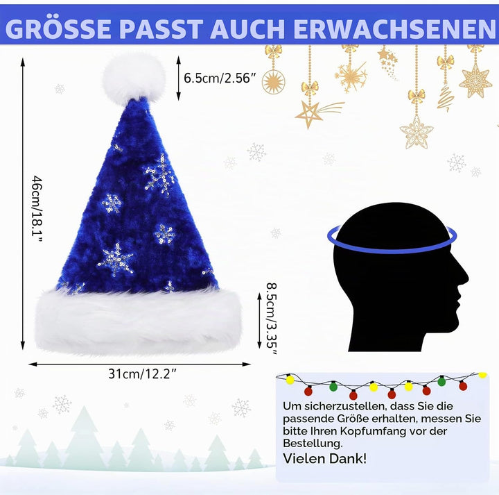 Weihnachtsmütze für Erwachsene, Deluxe Velours Nikolausmütze mit Soft Liner, Plüschkrempe Weihnachts