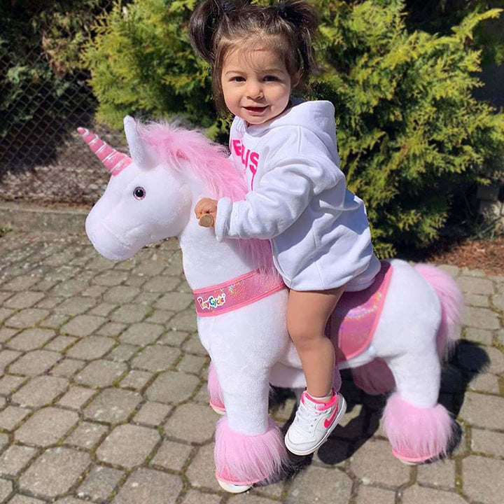 PonyCycle Offizielle Klassisch U-Serie Reiten auf Einhorn Spielzeug Plüsch Lauftier Rosa Einhorn für
