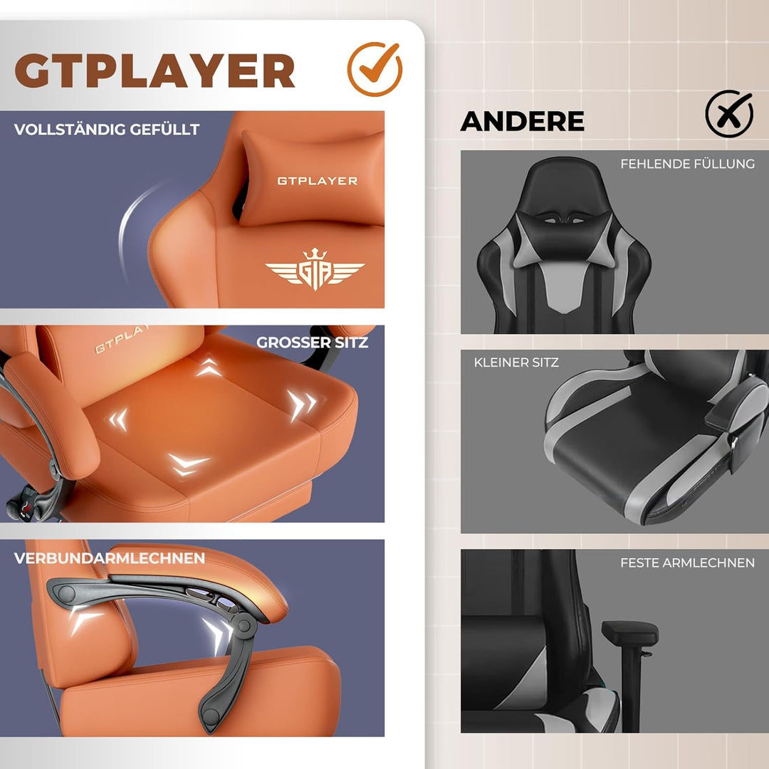 GTPLAYER Gaming Stuhl, Atmungsaktiver Bürostuhl,bürostuhl ergonomisch, Hochwertiger - Kunstleder,Erg