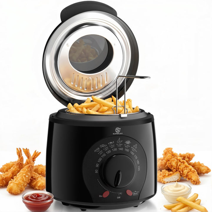 Friteuse mit Fett 1L Elektrische 950W Kompakte Mini Fritteuse Öl mit Temperaturregelung Edelstahl Fi
