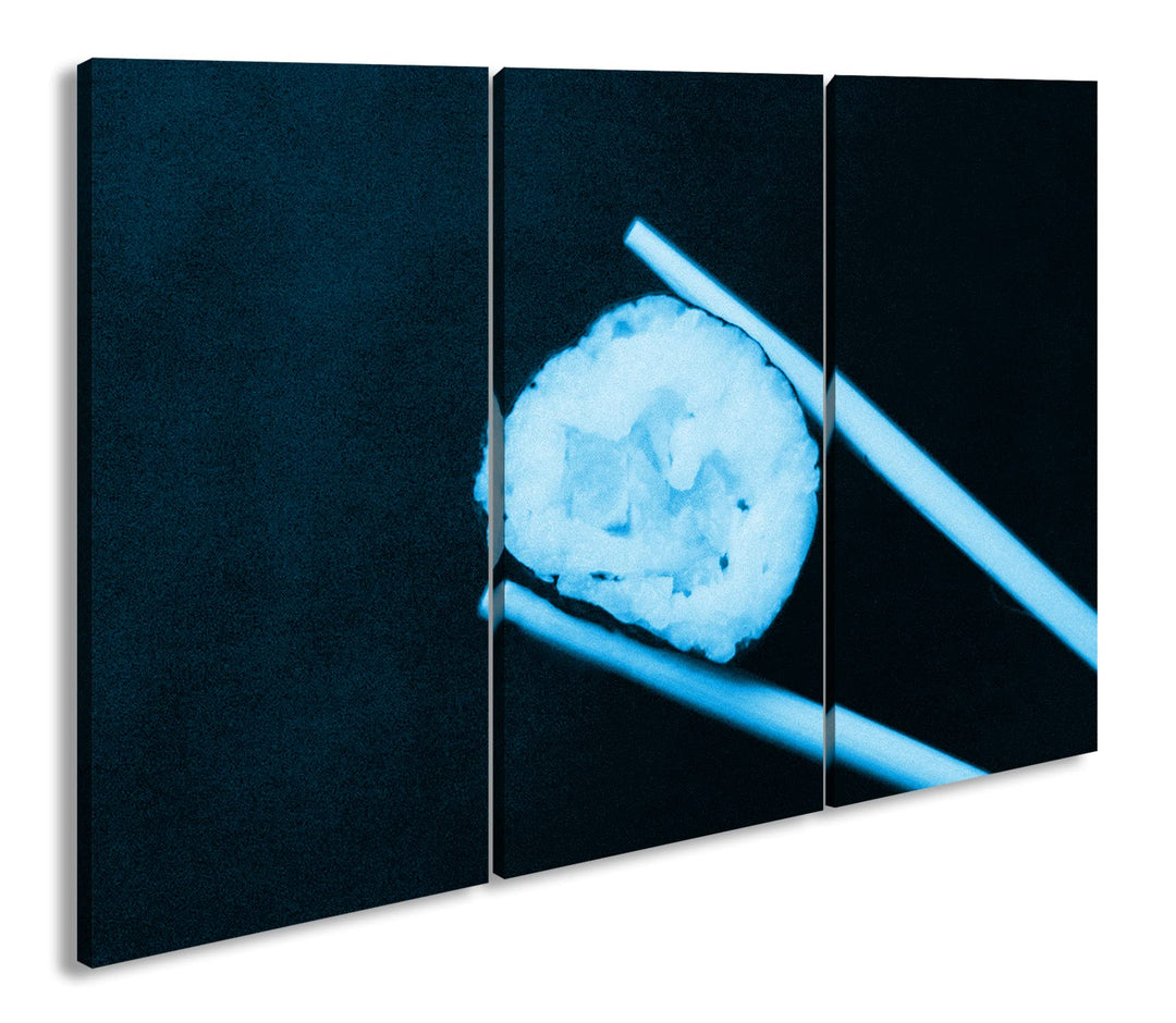 deyoli Sushi auf Essstäbchen Format 120x80 3Teilig Effekt: Monocrome Blau als Leinwandbild, Motiv fe