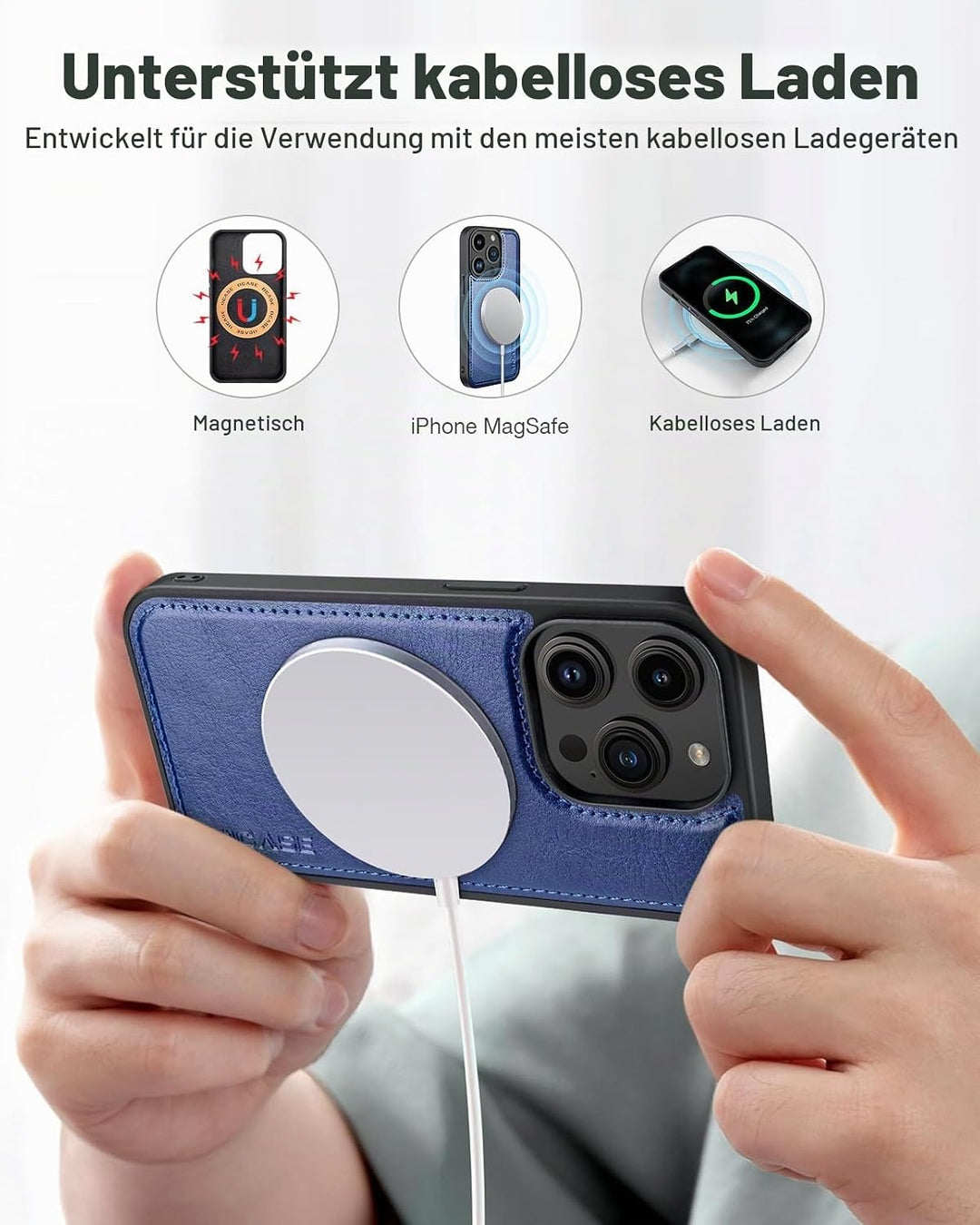 OCASE iPhone 15 Pro Max Hülle(2in1) Leder Stossfestes Case [Abnehmbare magnetische Hülle] [Kabellose