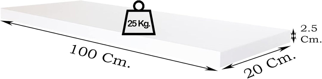 Henor Wandregal FSC® Holzwandregal 100 x 20 x 2.5 cm. Laden Sie 25 kg. Weiss 100 Weiss, P-20 Cm., 10