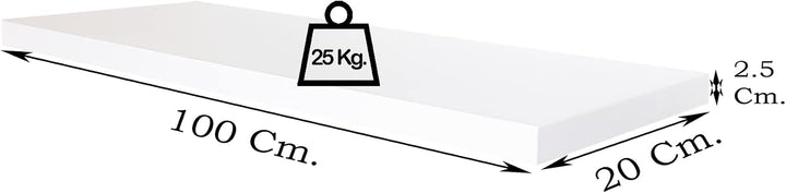 Henor Wandregal FSC® Holzwandregal 100 x 20 x 2.5 cm. Laden Sie 25 kg. Weiss 100 Weiss, P-20 Cm., 10