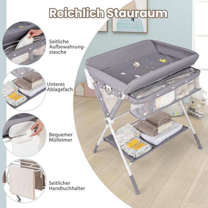 DREAMADE Wickeltisch Klappbar, Tragbare Wickelstation Baby mit Wasserbecken, Aufbewahrungskorb, Sich