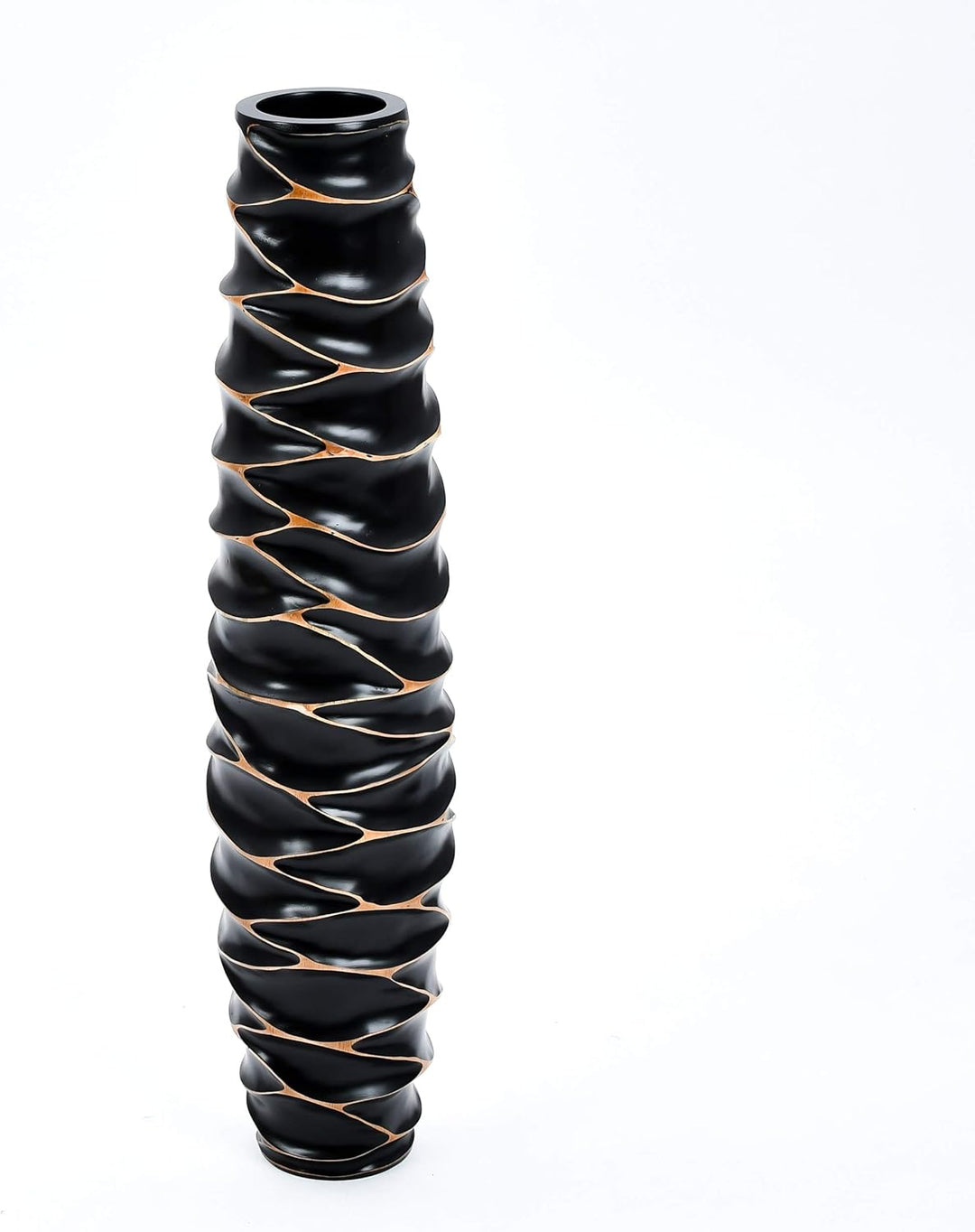 Leewadee Grosse Bodenvase für Dekozweige hohe Standvase Design Holzvase, Holz, 90 cm, Schwarz 90 cm