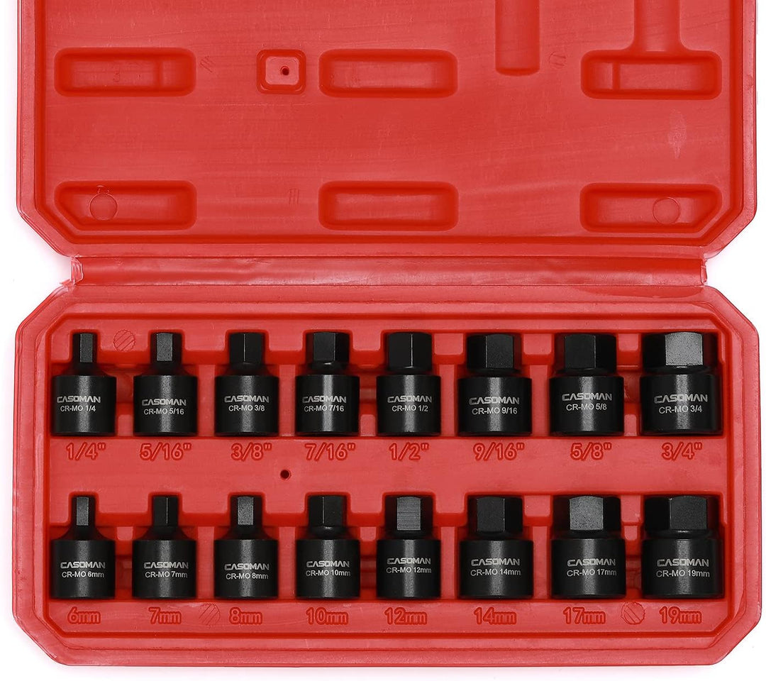CASOMAN 16 Piece 3/8 Inch Drive Low Profile Impact Hex Driver Set, Cr-Mo, 1/4"-3/4", 6mm-19mm, Impac