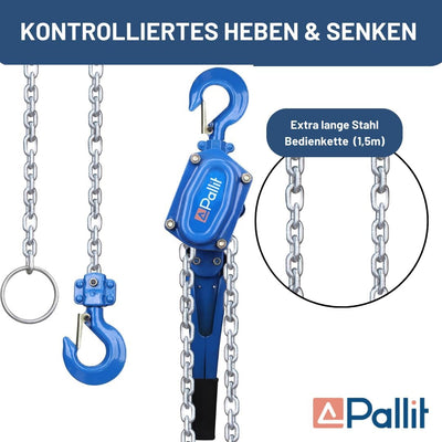 Pallit Hebelzug LEVER-S | 750 kg Tragkraft | 1,5 m Kettenlänge | strapazierfähige Lastbremse | Freil