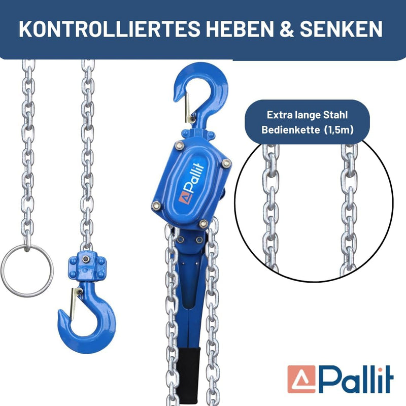 Pallit Hebelzug LEVER-S | 750 kg Tragkraft | 1,5 m Kettenlänge | strapazierfähige Lastbremse | Freil