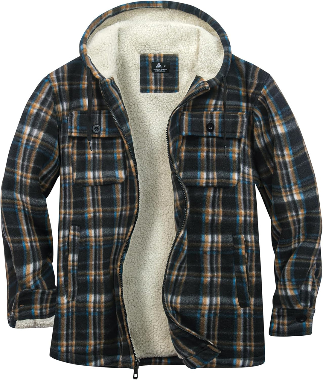 zitysport Hemdjacke Herren Hemd Sherpa Fleece Kariert Gefüttert Kapuzenpullover Fleecefutter Mantel