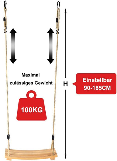 Holz Schaukelsitz für Kinder und Erwachsene, Garten schaukel mit Einstellbares Hanfseil, Schaukelsit