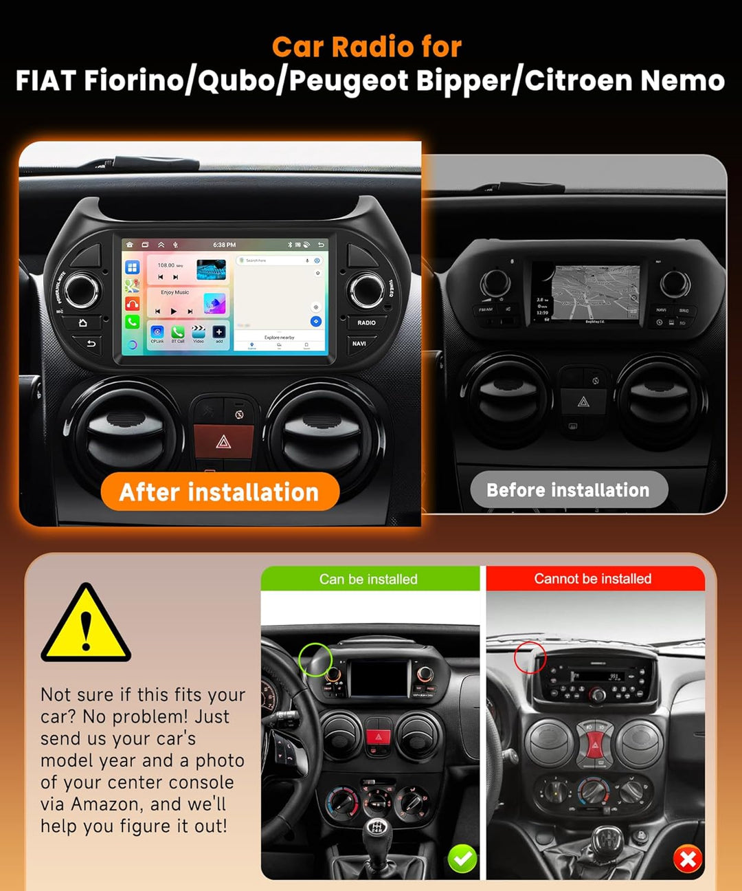 8 Kern 4G+64G Autoradio Android 15 für FIAT Fiorino/Qubo/Peugeot Bipper/Citroen Nemo, 7 Zoll HD IPS