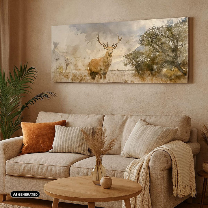 Wandbilder Dekoration Wohnzimmer rotwild natur Panorama Bilder auf Leinwand 120x50cm Leinwandbild mi