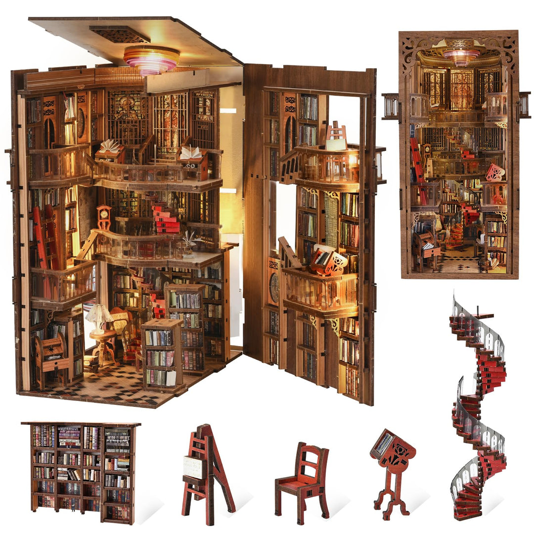 Book Nook Kit, DIY Puppenhaus Buch Ecke Miniatur Kit für Erwachsene Teens, 3D Holzpuzzle Bücherecke