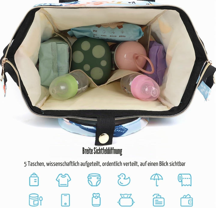 Baby Wickelrucksäcke, Wasserfester Windelrucksack mit Isolierten Fächern für Babys, Grosser Wickelru