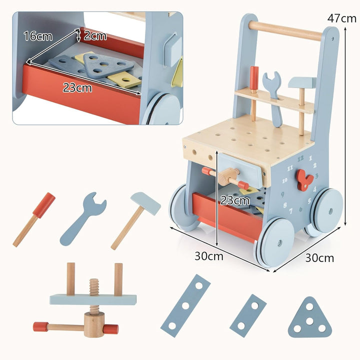 DREAMADE 2 in 1 Lauflernwagen aus Holz, mini-Werkzeugbank mit Rädern, Lauflernhilfe für Mädchen und