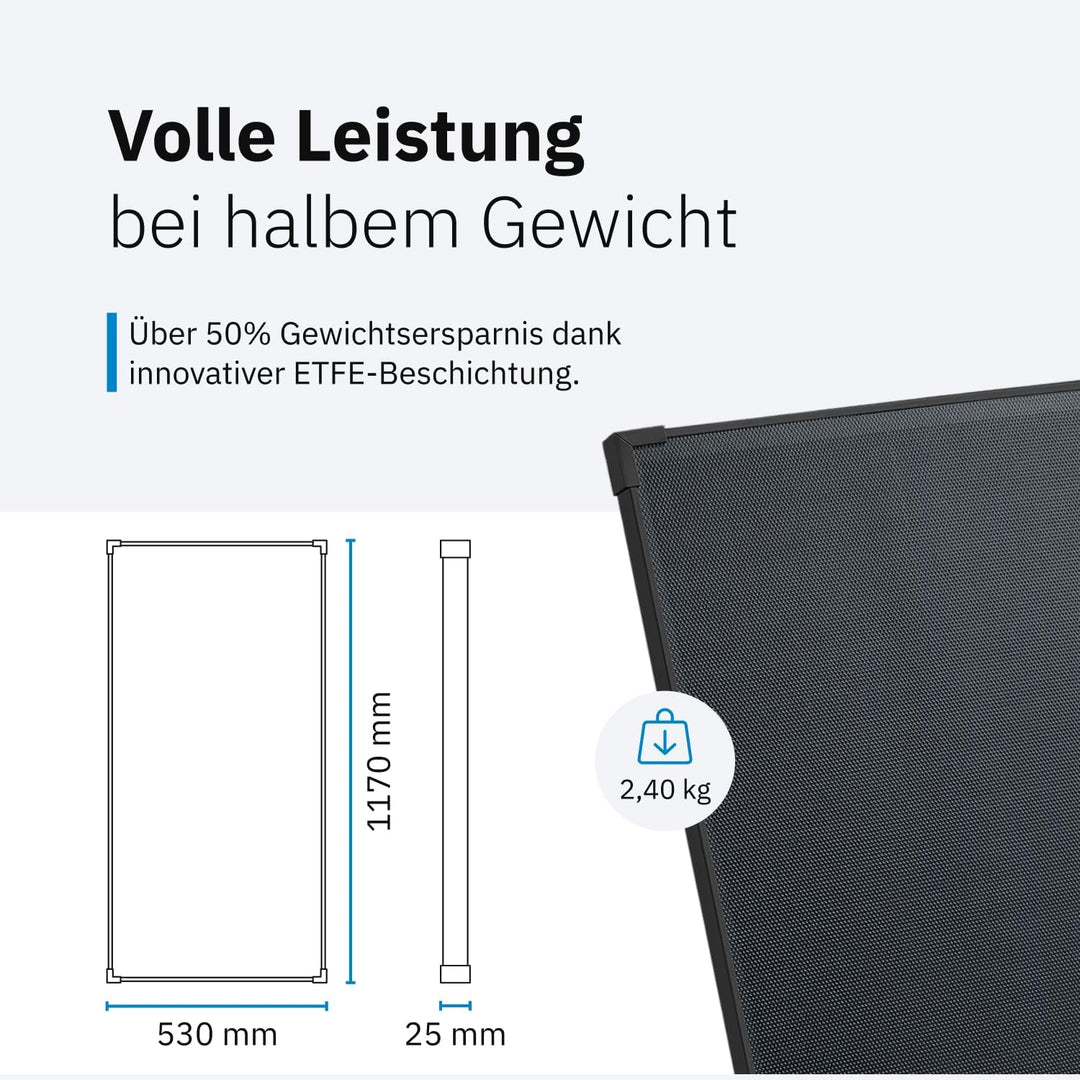 ECTIVE Solarpanel BSP 120 Black Lightweight – Ultraleichtes 120W 5,71A 42 Zellen 12V/24V Solarmodul