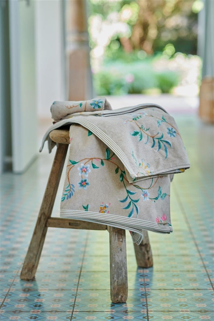 Pip Studio Handtuch-Set Les Fleurs 3X Farbe Khaki, Grösse 55x100 x 3