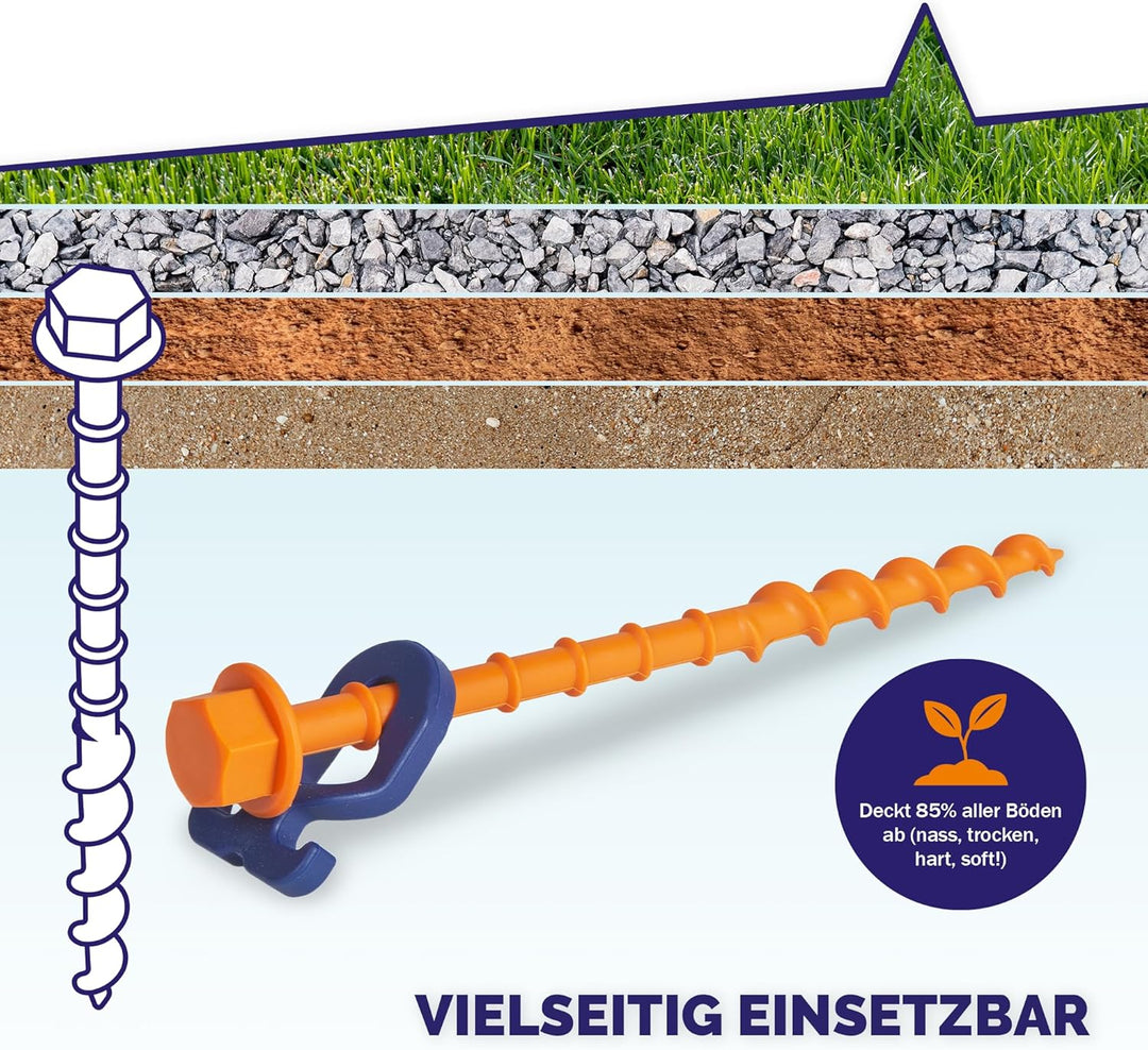 Peggy Peg – 12 Stück Schraubheringe Normal 20cm – Erdschrauben für weiche bis Harte Böden (85% Aller