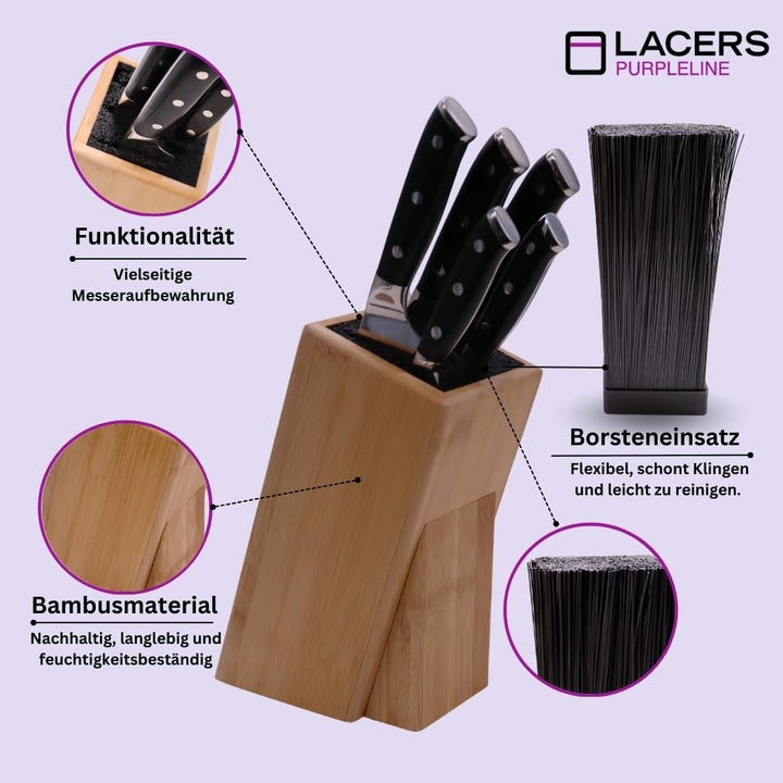 Lacers PurpleLine Messerblock Bambus mit Borsteneinsatz OHNE MESSER | Universal Messerhalter aus nac