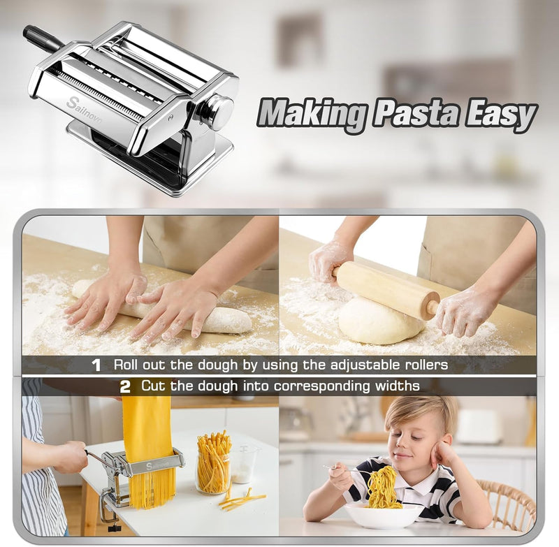 Nudelmaschine Pasta Maker Edelstahl Frische Manuell Pasta Walze Maschine Cutter mit Klemme für Spagh