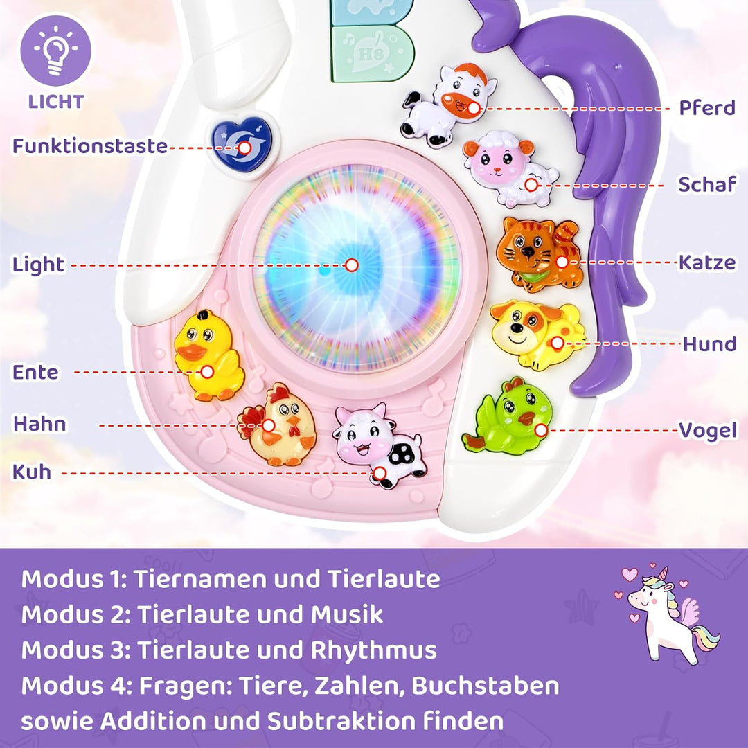 Marstone Einhorn Musikspielzeug für Baby ab 1 Jahr, Interaktives Lernspielzeug mit Licht &amp; Ton, Gita