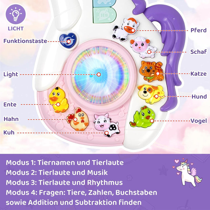Marstone Einhorn Musikspielzeug für Baby ab 1 Jahr, Interaktives Lernspielzeug mit Licht &amp; Ton, Gita