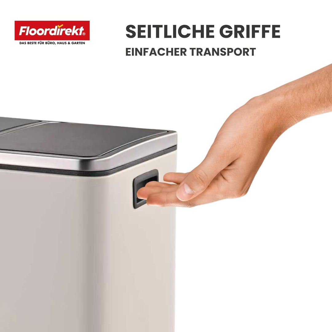 Floordirekt Mülleimer Küche 2×30L Weiss | 2-Fach Mülltrennung, Treteimer Küche, Metall, Soft-Close,