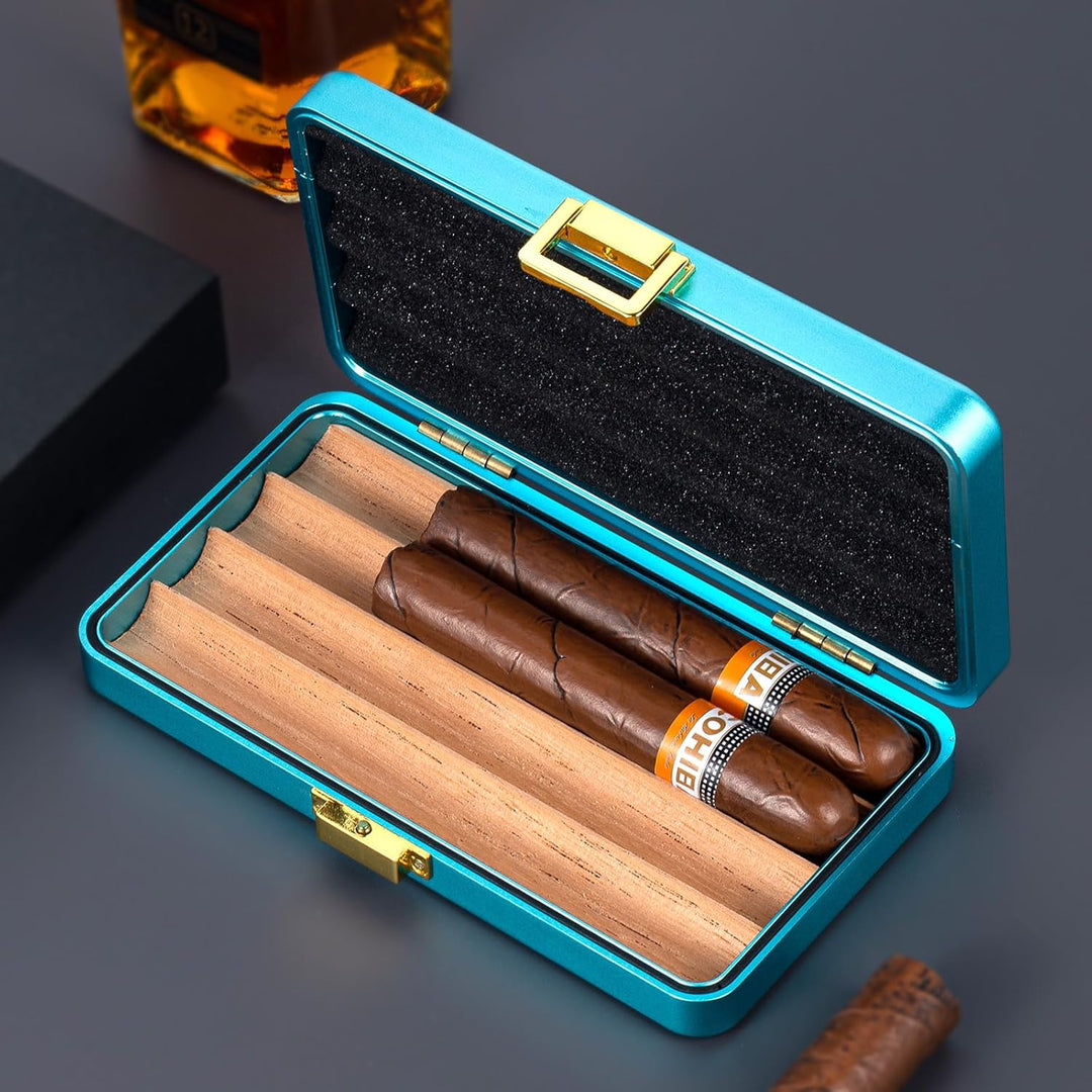 EYIDADAE Elegante Aluminium Zigarrenbox mit spanischem Zedernholz-Tablett für Männer und Frauen - tr