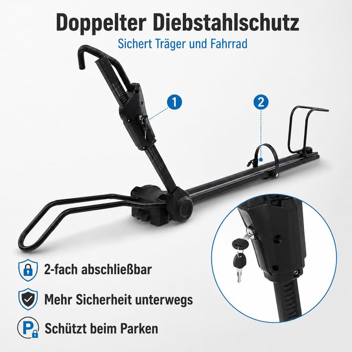 Fahrrad Dachträger E-Bike mit Diebstahlschutz für Auto SUV bis 38 Zoll