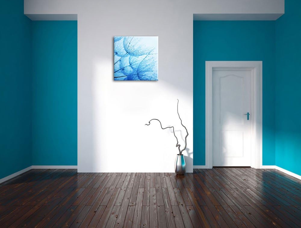 Pixxprint Tropfen bedeckte Pusteblumen / 70x70cm Leinwandbild bespannt auf Holzrahmen/Wandbild Kunst