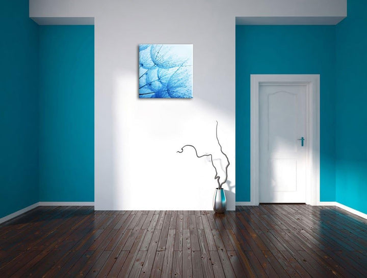 Pixxprint Tropfen bedeckte Pusteblumen / 70x70cm Leinwandbild bespannt auf Holzrahmen/Wandbild Kunst