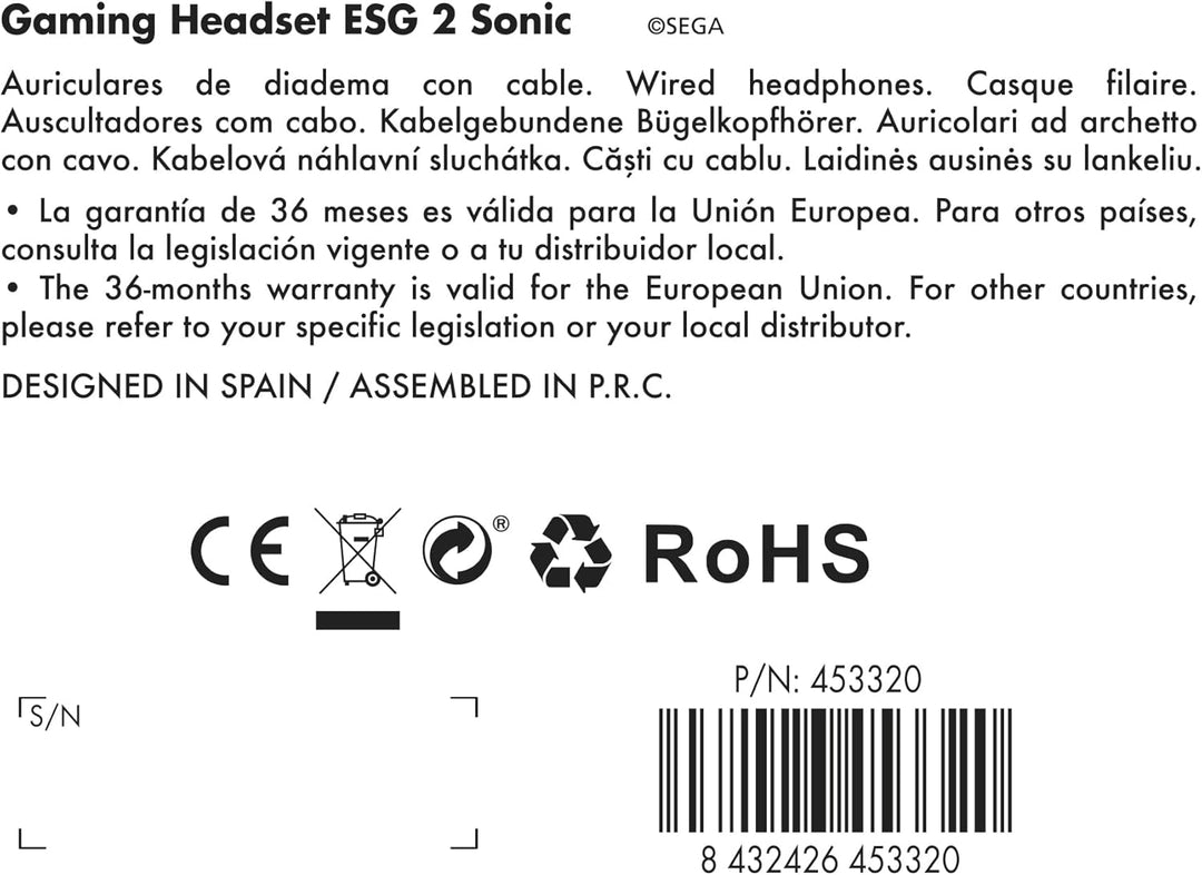 Energy Sistem Gaming Headset ESG 2 Sonic Gamier-Kopfhörer mit Bügelmikrofon (LED Light, Boom mic, La