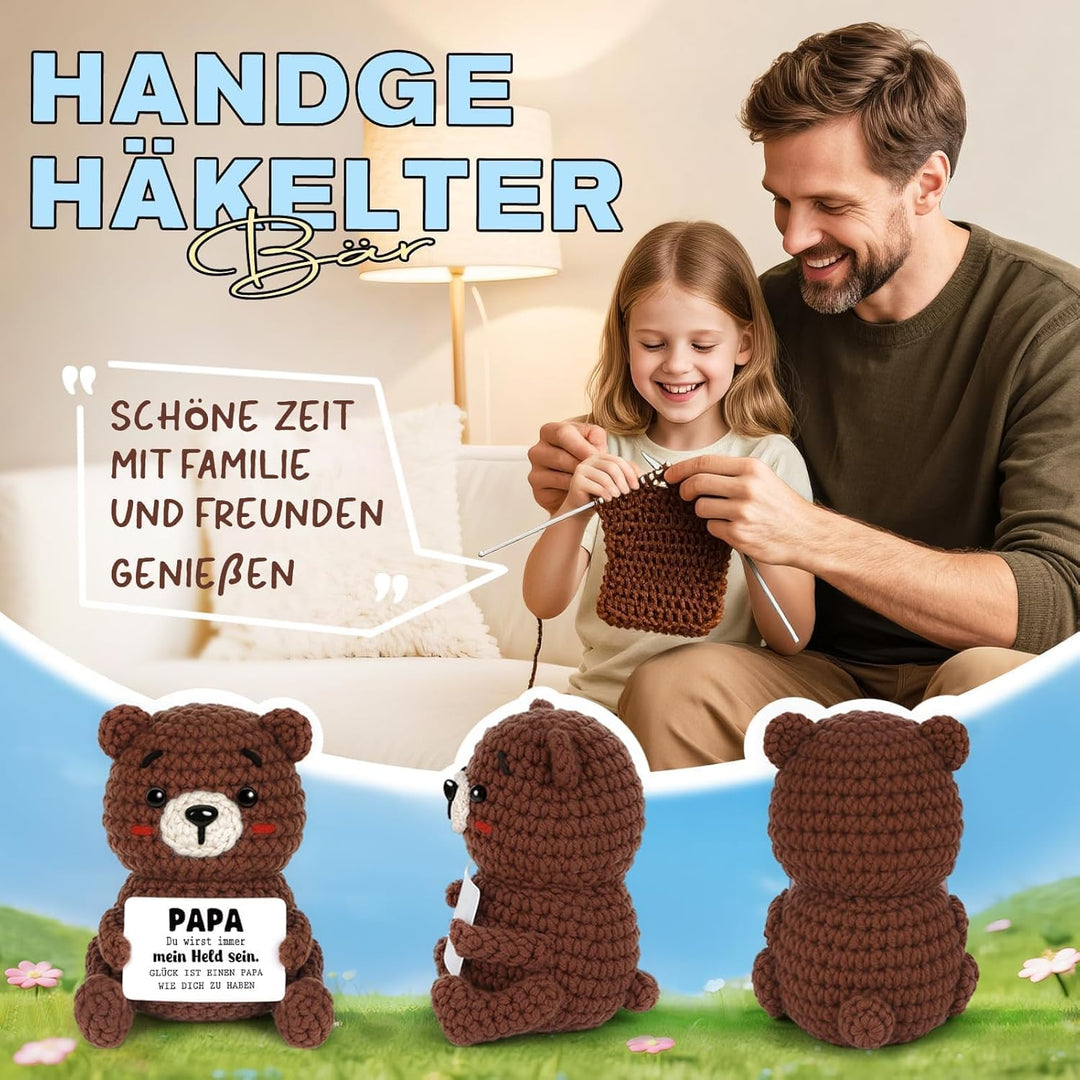 Positive Bär Geschenke für Papa, Handgehäkelter Bär Figuren, Bester Papa Geschenke zum Geburtstag Va