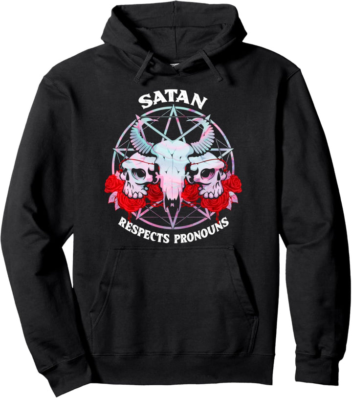 Satan Respects Pronouns Transgender Pentagram Trans Pullover Hoodie