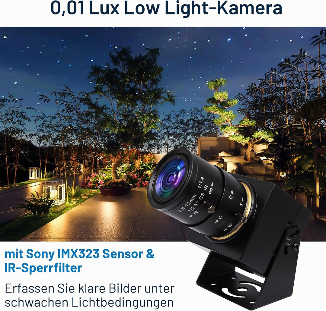 Svpro 1080P USB-Kamera mit 2,8–12 mm optischem Zoomobjektiv, IMX323-Sensor, H.264-Low-Light-Kamera,