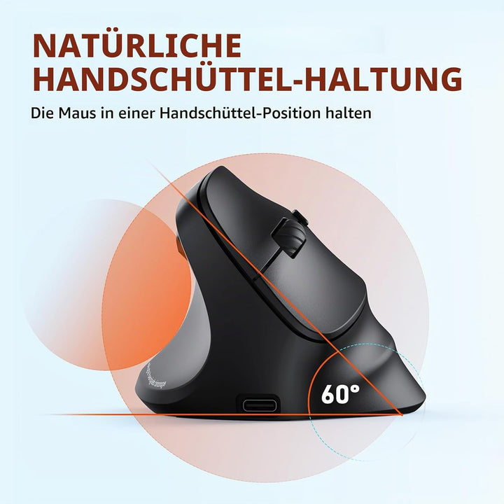 MEETION Linkshänder-Maus, Ergonomisch, Kabellos, Vertikal, RGB für Bluetooth (5.2 + 3.0) und USB-A M