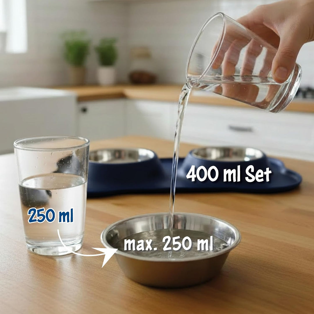 KaraLuna Napfunterlage aus Silikon mit Edelstahl Futternapf I Für Katzen & Hunde (400ml, Blau) Blau