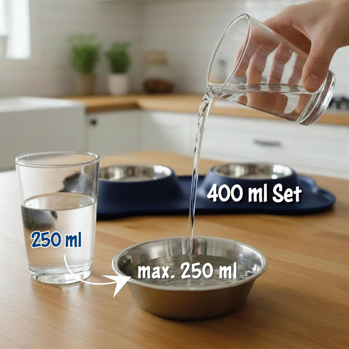 KaraLuna Napfunterlage aus Silikon mit Edelstahl Futternapf I Für Katzen & Hunde (400ml, Blau) Blau