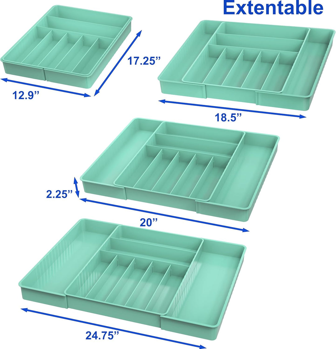 Simple Houseware Erweiterbarer Besteck-Organizer für Küchenschubladen, Türkis, Türkis