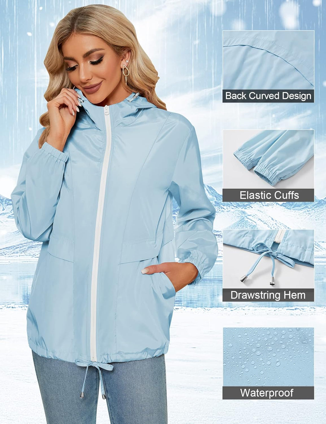 Regenjacke Damen Wasserdicht Leicht Regenmantel Windbreaker Packbar Dünne Regenjacken Windjacke mit