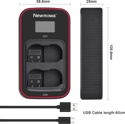 Newmowa EN-EL15 Ersatzakku (2er-Pack) und Smart LCD Display Dual USB-Ladegerät für Nikon EN-EL15 und