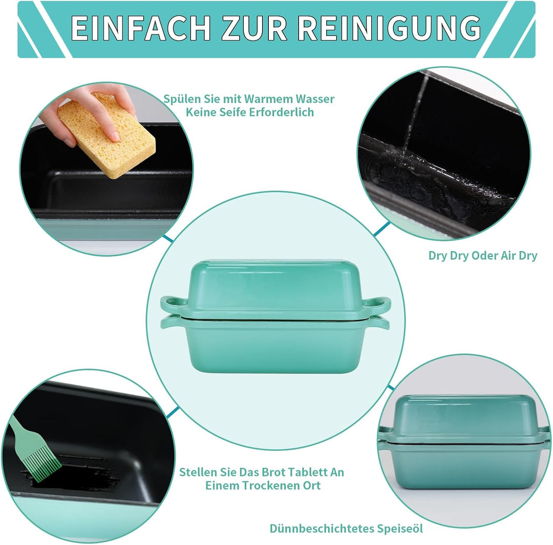 Gusseisen Brotbackform mit Deckel 22,96 cm × 12,78 cm, Bread Pans for Homemade Bread, Heavy Duty Loa